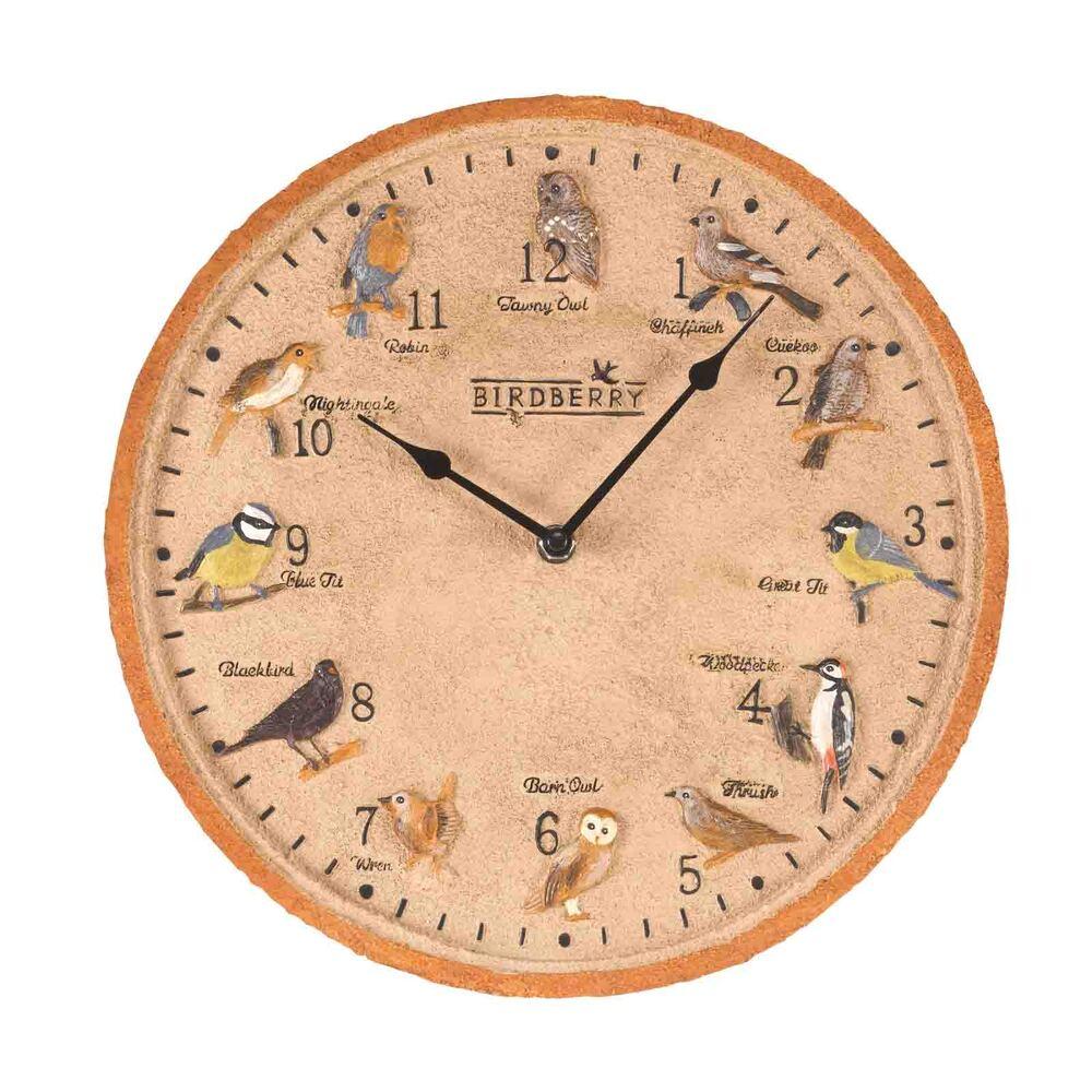 BirdBerry Wanduhr, 30 cm - mit Vogelmotiv und Thermometer